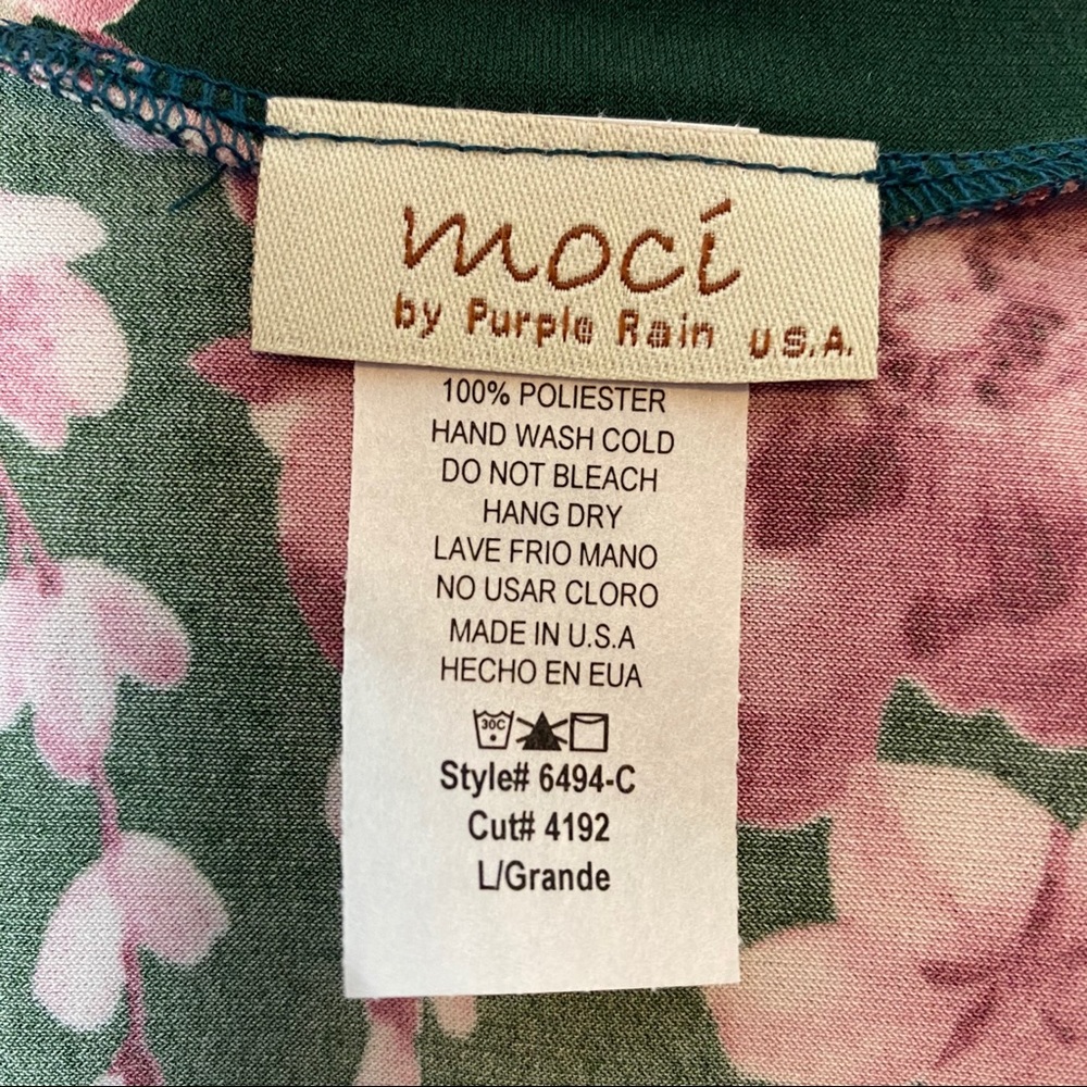 🔥SOLD🔥 Boutique Floral Rouched Midi Dress Green Pink S-L - Picture 11 of 15